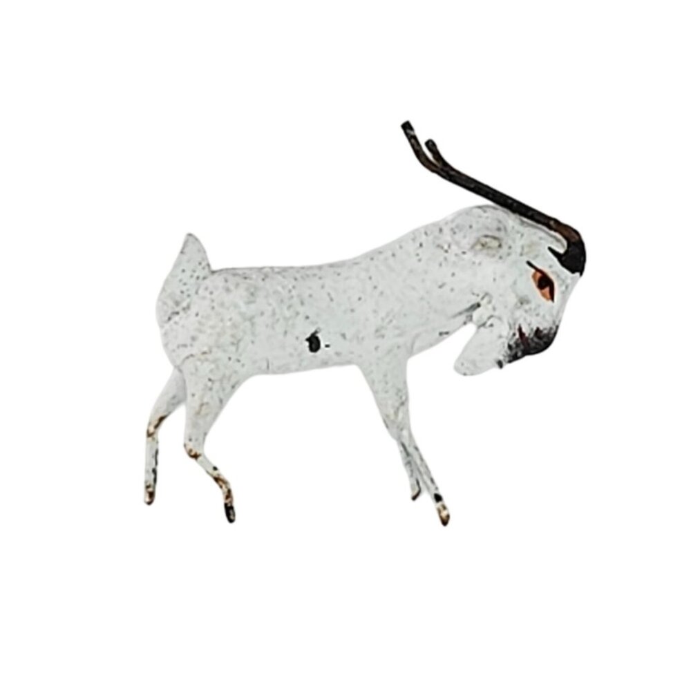 Vintage Antique Miniature White Mountain Goat Ram Figurine With Wire Legs Antler